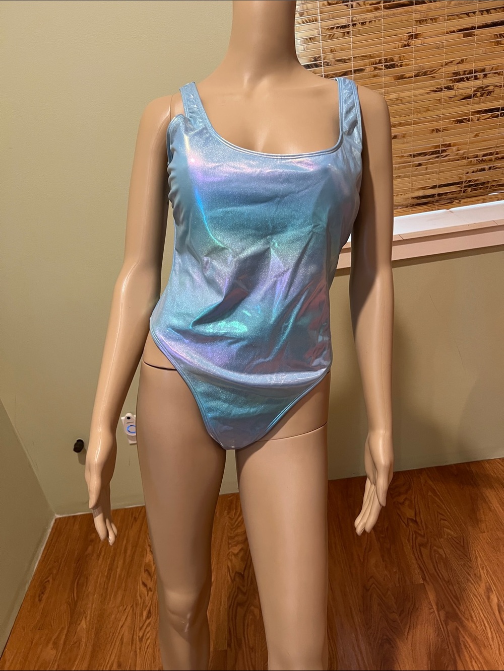Holographic Light Blue One-Piece Swimsuit Size L